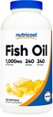 Huile de poisson Nutricost Oméga 3 Softgels avec EPA & DHA (1000mg d'huile de poisson, 560mg d'oméga-3), 240 Softgels, non-OGM, sans gluten.