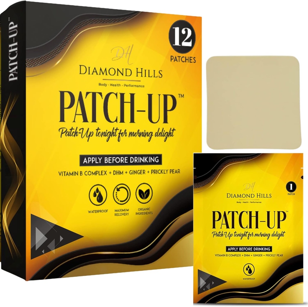 Diamond Hills Patch-Up 12pk Patches per il rimbalzo del partito, Adult Party Favors, Impermeabile, Vitamina B, DHM, Ginger, Prickly Pear