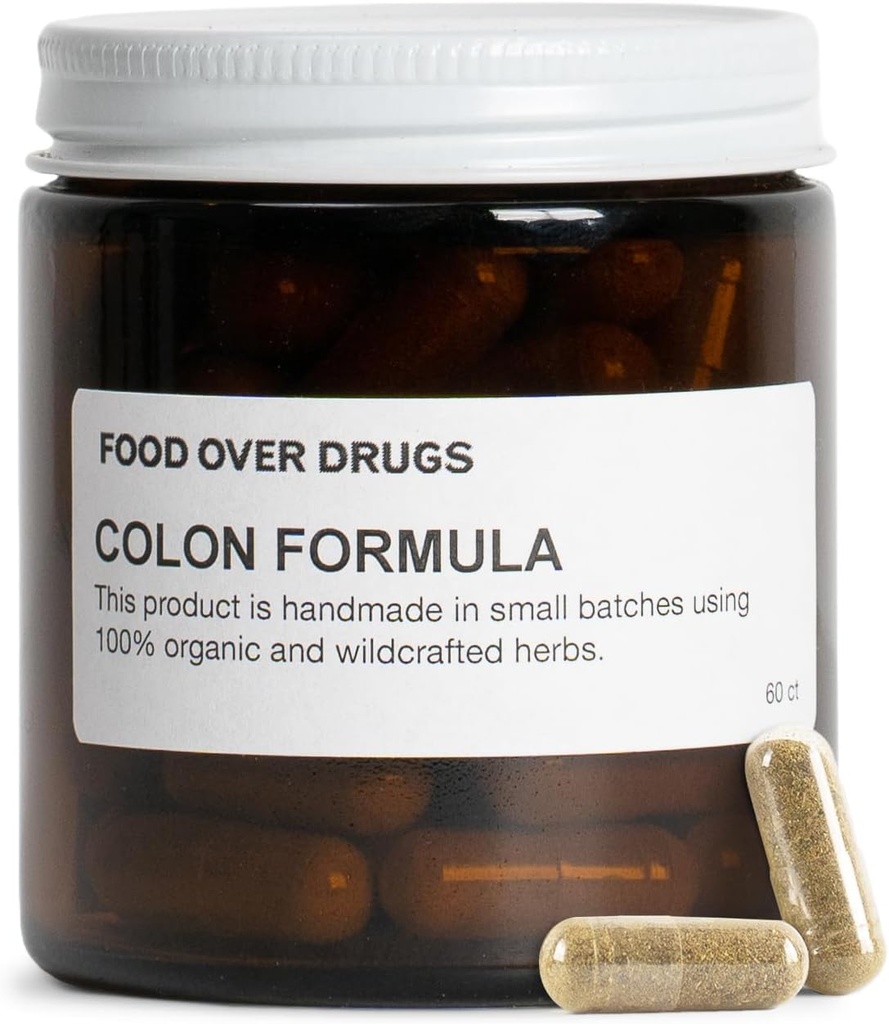 Food Over Drugs Colon Formula – Advanced Colon Cleanse Kräutermischung mit Cascara Sagrada, Psyllium Husk, Dandelion Root, Ginger und Marshmallow – Plant-Based Digestive Support Supplement [60 ct]
