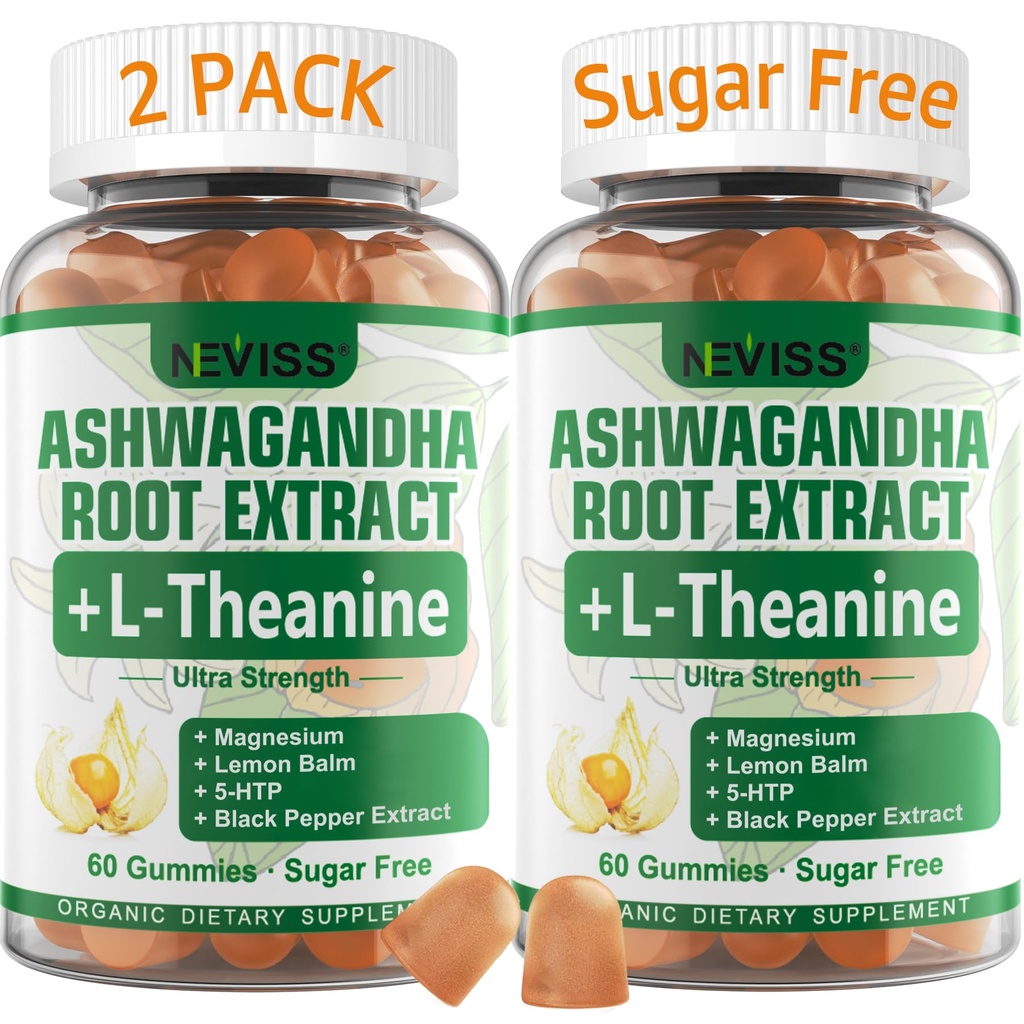 NEVISS Ashwagandha Gummies 2000mg, Feel Refreshed, Plus proprietäre Mischung mit L-Theanin, 5-HTP, Zitronenbalm, Magnesium für Beruhigung, Zzzs & Relaxation Support, 120 Count