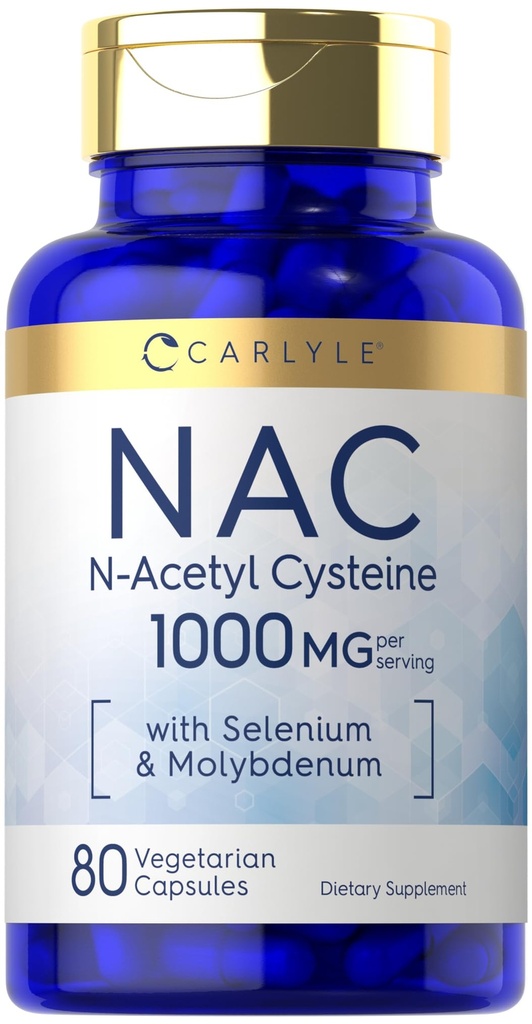 Carlyle NAC Supplement N-Acetyl Cystein 1000mg | 80 Kapseln | mit Selenium & Molybdän | Vegetarisch, Non-GMO & Gluten Kostenlos