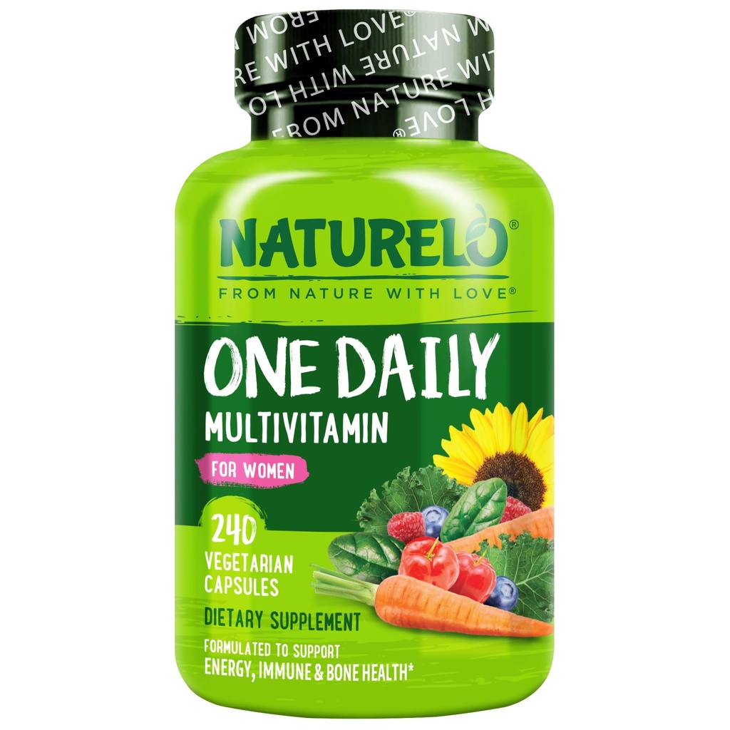 NATURELO One Daily Multivitamin for Women - Supporto Energetico - Integratore Alimentare Intero a Capelli Nutriti, Pelle, Unghie - Non OGM - No Soia - Gluten Free - 240 Capsule | 8 Mesi