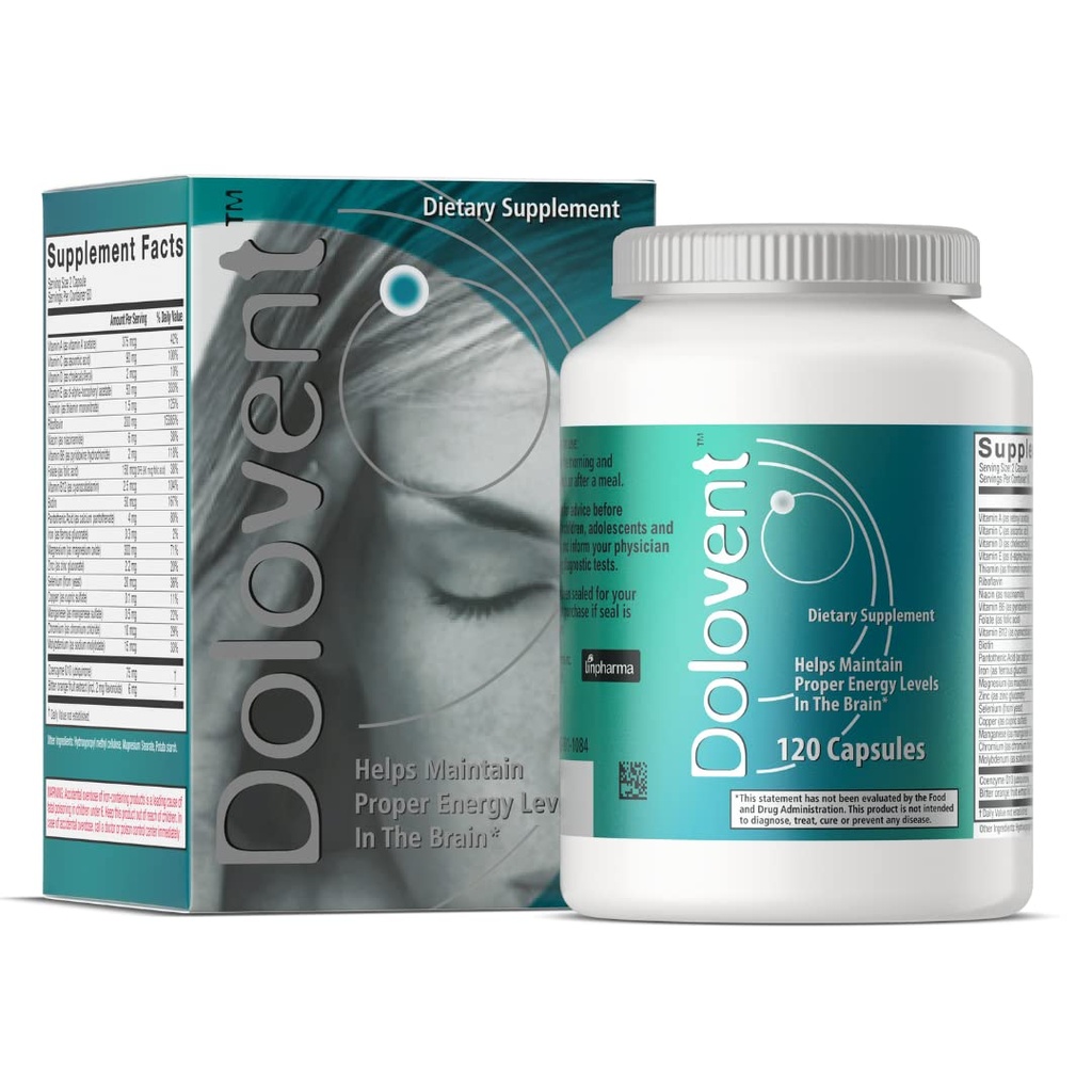 Dolovent - Natural Migraine Relief with Magnesium for Migraines, Vitamin B2 400mg, CoQ10 - Dietary Supplement for Brain Health - 1 Bottle