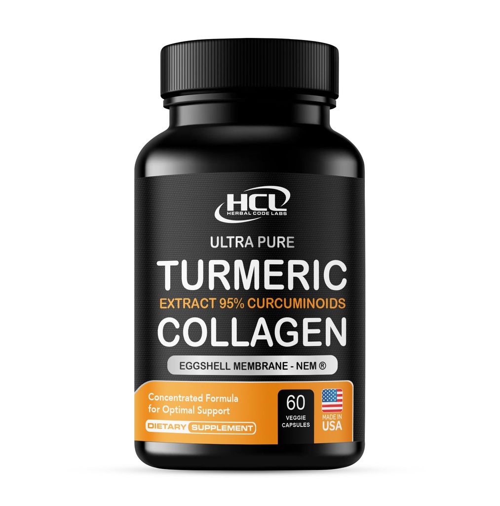 Kurkuma 95% Extrakt & Collagen Kapseln - NEM fördert Knee Komfort & Flexibilität - Eggshell Membrane w Natürlich heben Glucosamin Chondroitin Hyaluronsäure- Made in USA