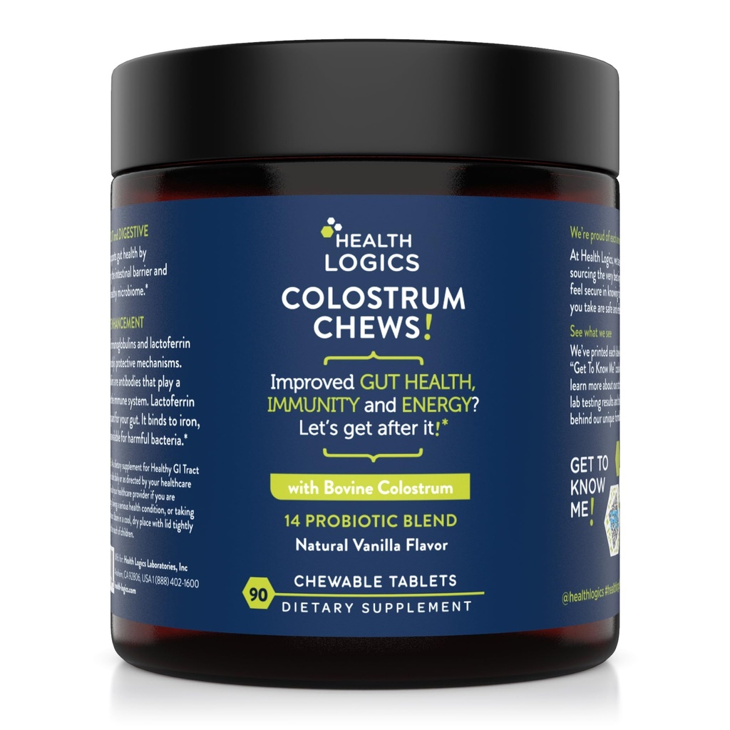 Health Logics Colostrum Chews-Colostrum Supplement 25% IgG für Gut Health, Immununterstützung, Haarwachstum, Vanilla Flavor, 90 Servierungen, Ganze Bovine Colostrum Superfood