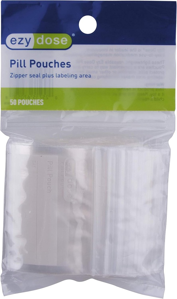 EZY DOSE Pilule jetable, Vitamine, et la médecine Organisateur Pochettes, Sacs scellés zippés, Pocket Size, Facile à utiliser, 50 Compte, sans BPA