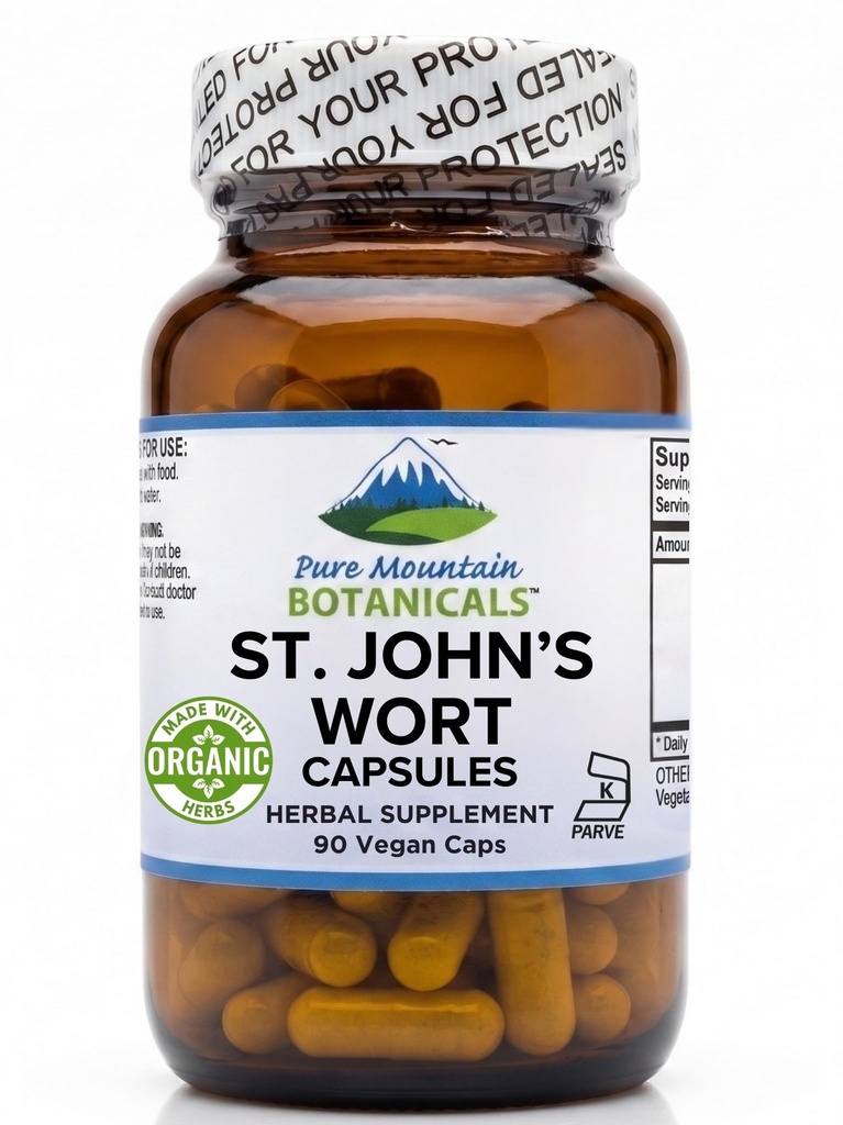 Pure Mountain Botanicals St. John's Wort Kapseln mit 450mg Formel der organischen Kräuter und St John's Wort Extrakt Ergänzung