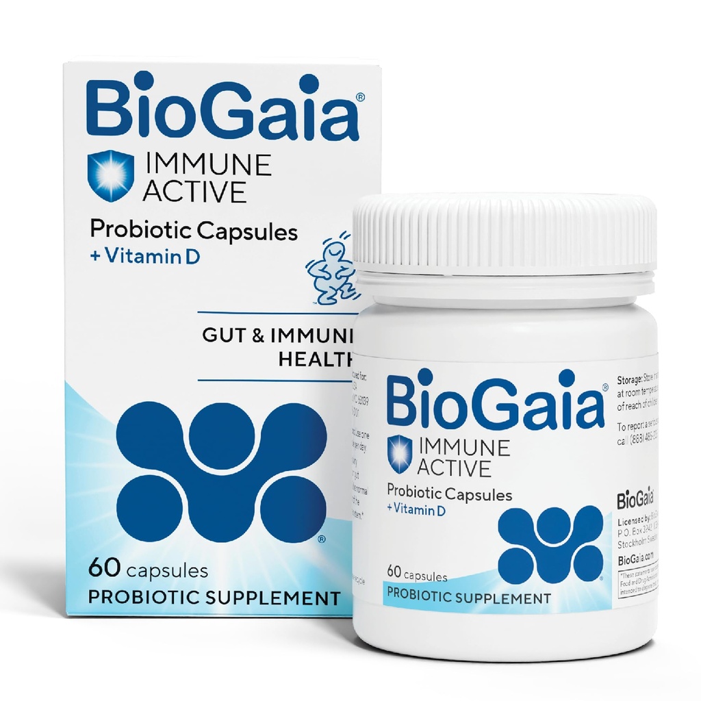 BioGaia Protectis Immune Active Probiotic | Probiotico + Vitamina D | Supporta Immune, Digestivo e Salute complessiva | Probiotici per Uomini e Donne | Capsule | Alimentazione 60 giorni