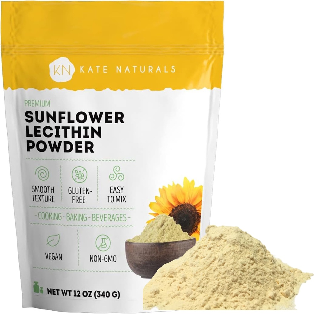 Kate Naturals Sonnenblume Lecithin Pulver zum Backen von Brot, Gummi, Kochen. Lecithin-Ergänzung für gekämmte Milchdukte. Ersatz für Soy Lecithin Powder (12oz, Non-GMO)