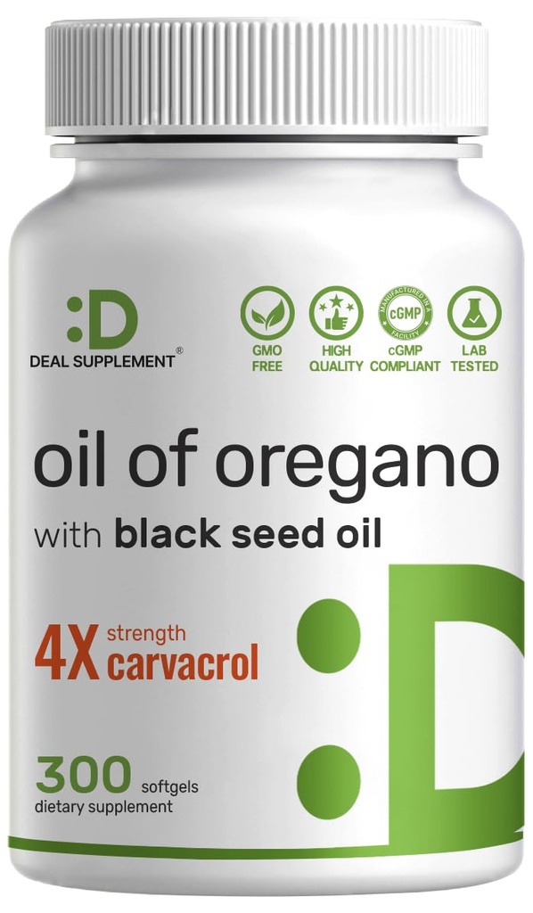 ENTWICKLUNG Öl von Oregano Softgels mit schwarzem Samenöl 300 Count – 30:1 Extrakt, Aktivkohle & Thymochinon – Antioxidans Immun-Gesundheitsunterstützung – Plant Based, Non-GMO