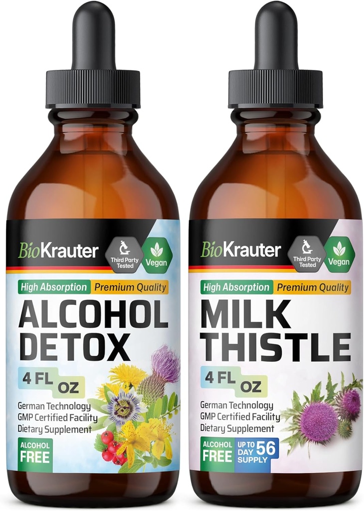 BIO KRAUTER Alcohol Detox Tincture 4 Fl. Oz. & Milk Thistle Tincture 4 Fl. Oz.