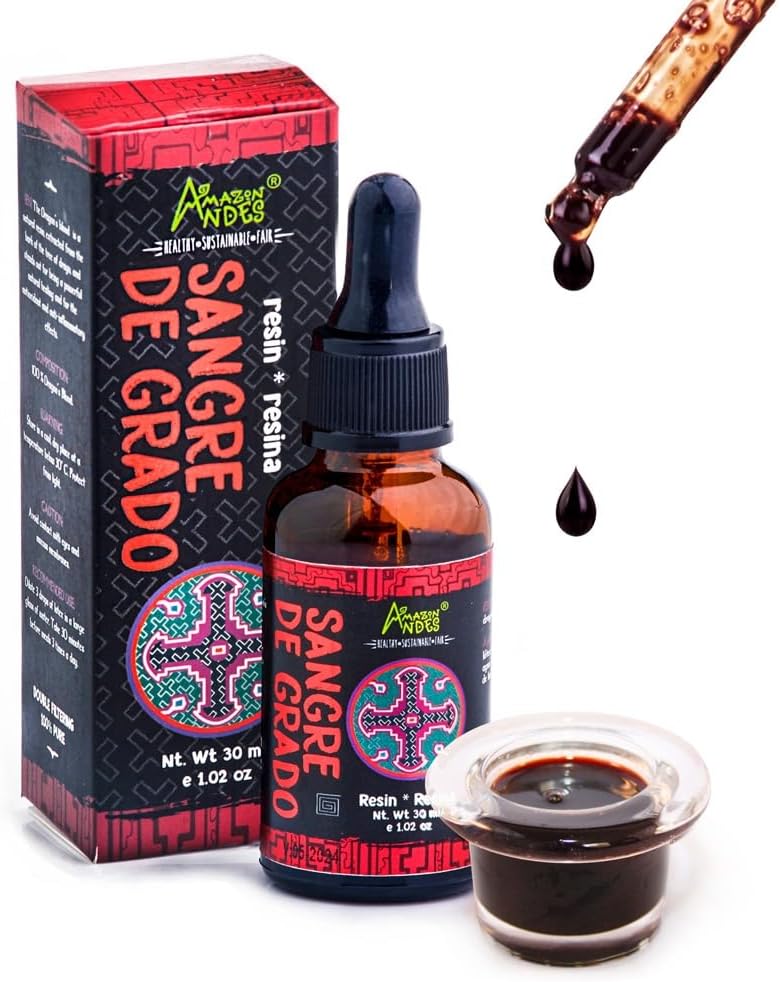 Sangue del Drago di Ande (Sangre de Grado) - 100% Sangue del Drago - Realizzato da Croton Lechleri Trees - Non-GMO, Wild Crafted & Gluten-Free - Support Healing Activity - 1.02 Oz/30ml - Made in Peru