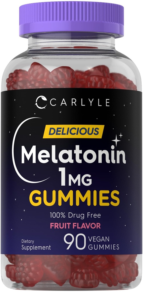 Carlyle Melatonin 1mg Gummis | 90 Count | Fruchtgeschmack Gummy Supplement | Vegan, Non-GMO, glutenfrei