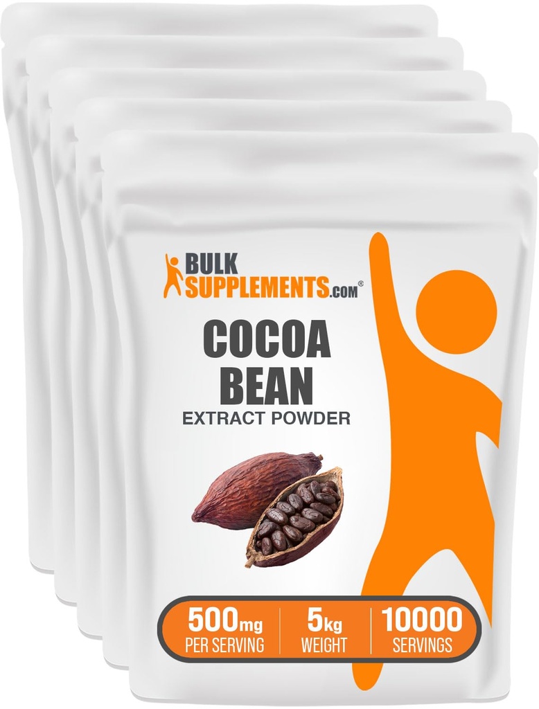BulkSupplements.com Polvere di estratto di cacao - Supplemento di cacao - non zuccherato, Vegan & Gluten Free, 500mg per porzione, 1kg (2.2) (Pack of 5)