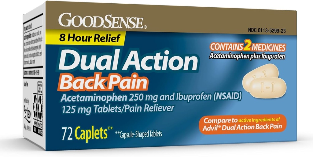 GoodSense Dual Action Acetaminophen and Ibuprofen (NSAID) Tablets, 250 mg/125 mg, Back Pain, 72 Count