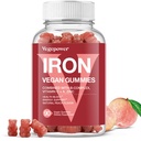 Supplément de gommies de fer végétalien - avec vitamine C, A, complexe B, folate, zinc pour les adultes et les enfants - Santé du sang et de l'énergie pour le déficit en fer, l'anémie, non après le goût - Peach Flavor (90 Ct)