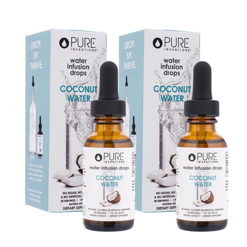 Reine Erfindungen - Kokoswasser-Infusionstropfen - Getränke & Wasser Enhancer - Mit Elektrolyten - Keine Zucker, Kalorien oder künstliche Süßungsmittel - 30 Servierungen - 1oz - Pack von 2