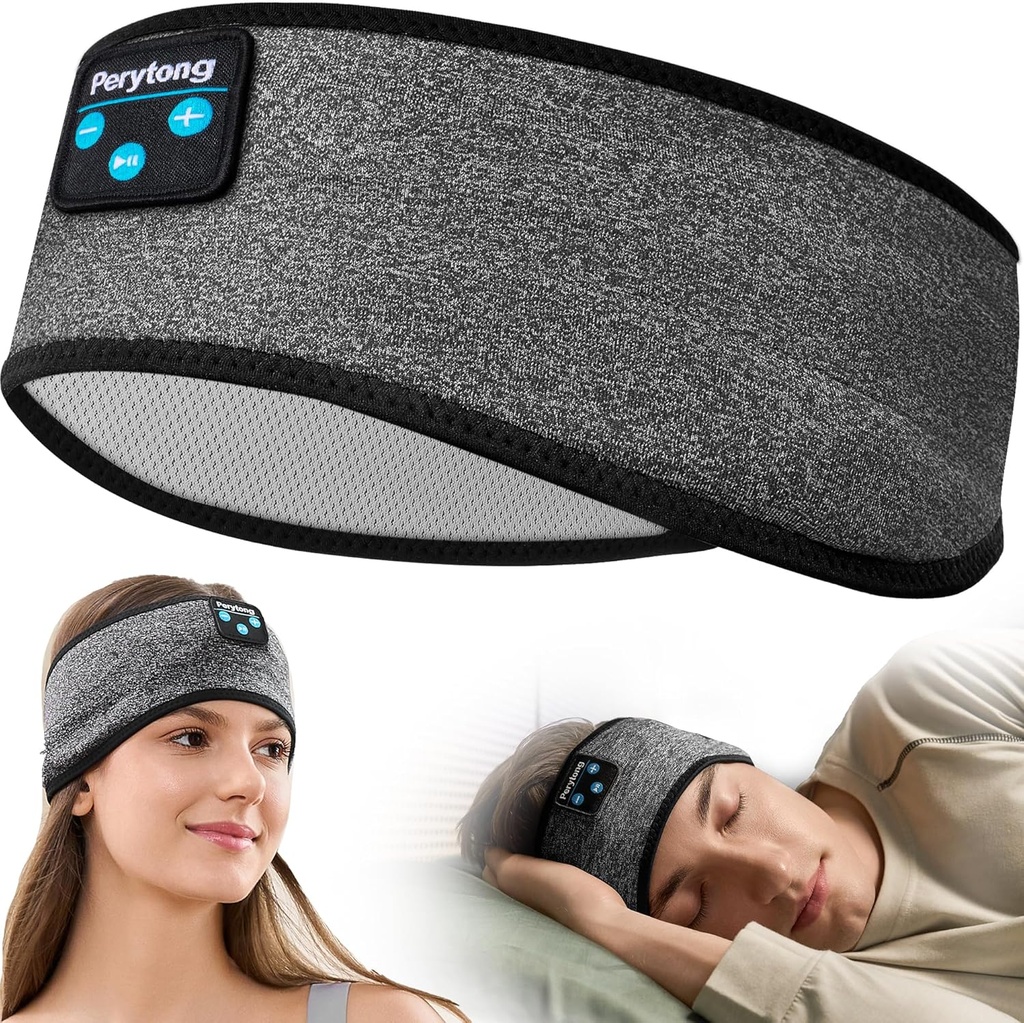 Perytong Wireless Sleep Headband mit komfortablen Ohrböcken für Side Sleepers, Sleeping Eye Maske für Frauen Männer Workout Running