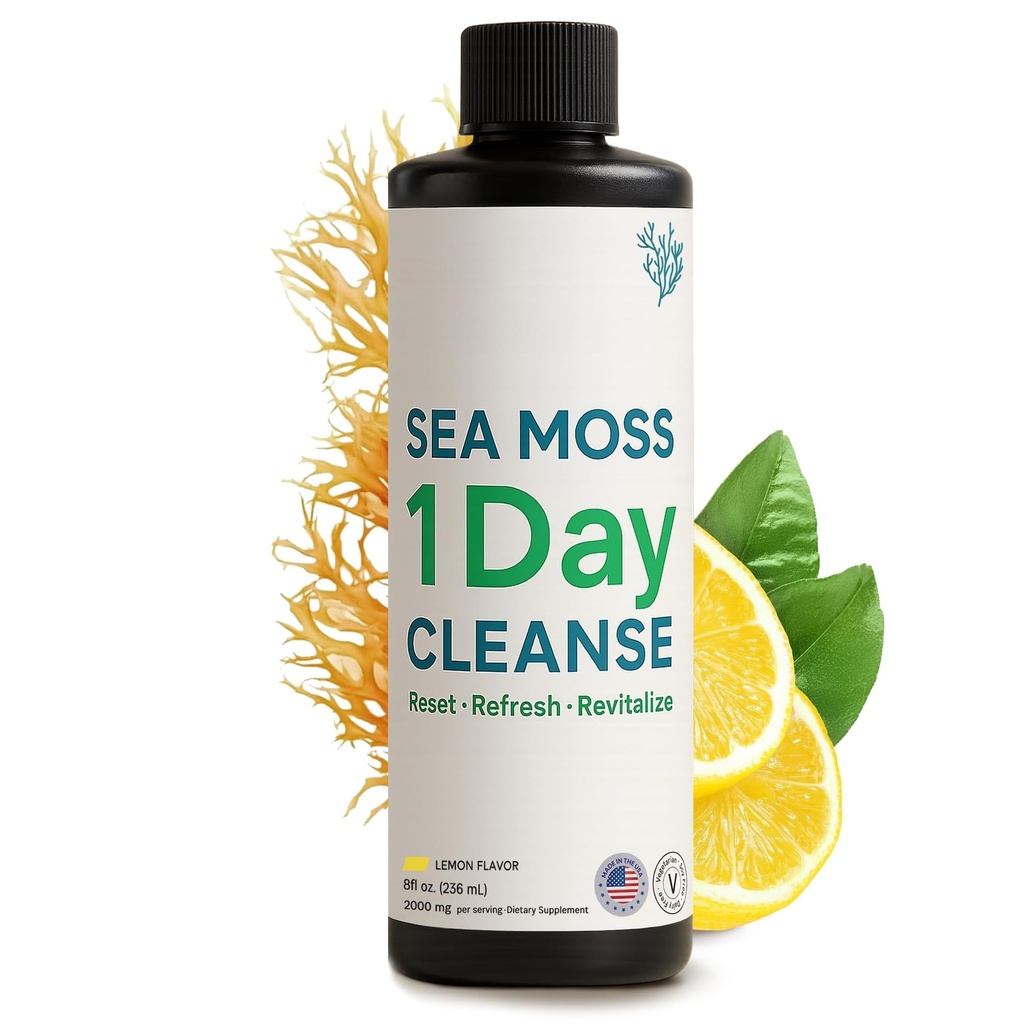 Atlantic Naturals - 1 jour Colon Cleanse Body Detox Drink - Supplément de mousse de mer pour les femmes et les hommes, la santé de Gut, le rein et le foie Enhancer énergétique Immune Gut Cleanse - Lemon Flamor Juice, 8 fl oz
