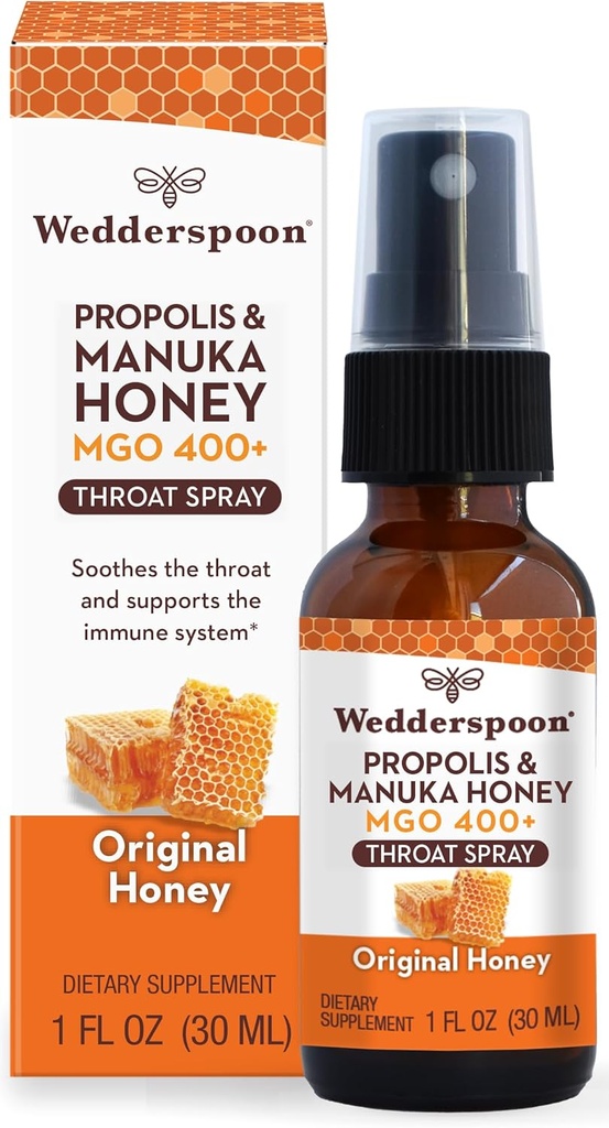 Wedderspoon Propolis und Manuka Honey Throat Spray, Original Honey, 1 Fl Oz (Pack von 1), Sore Throat Relief, natürliche Immununterstützung