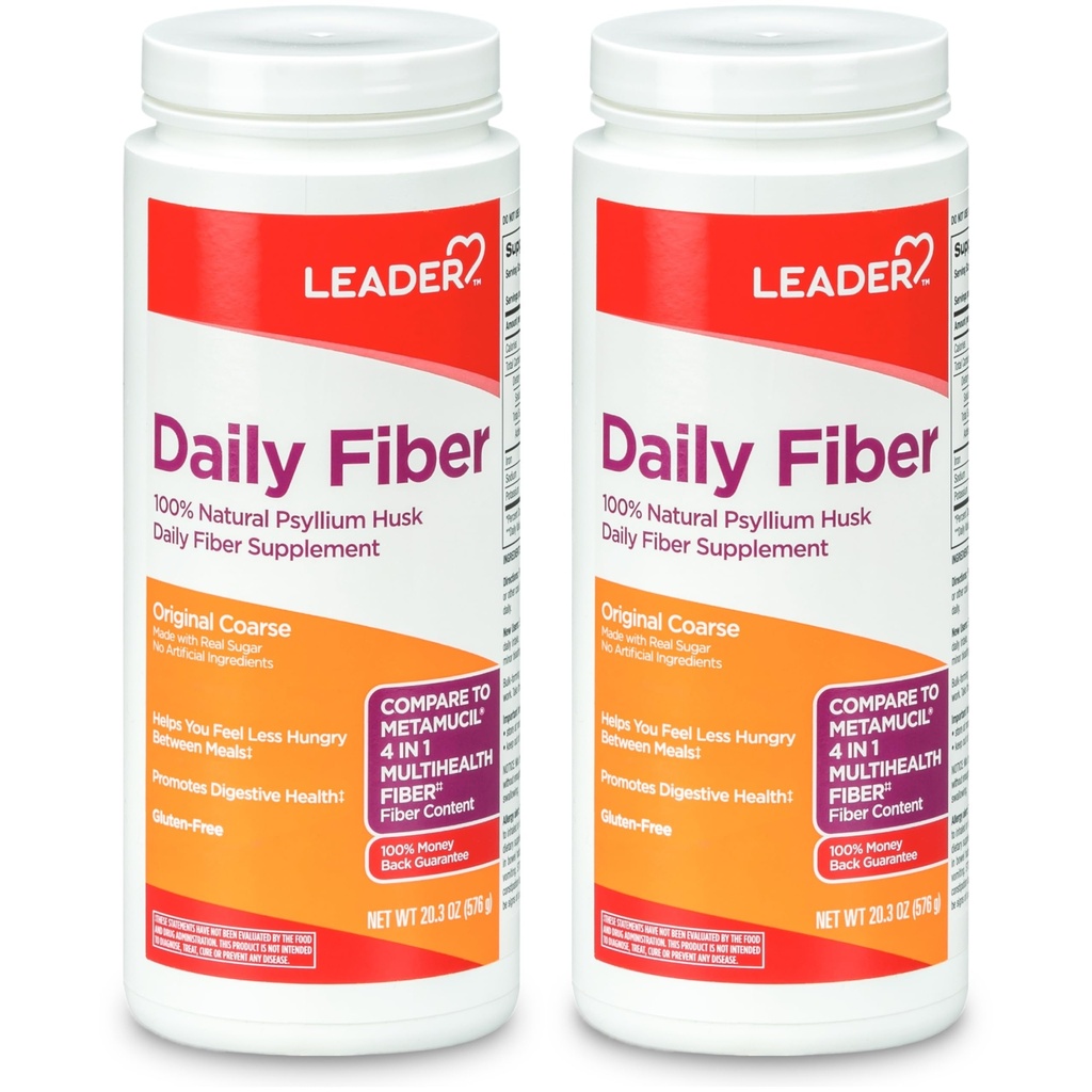 LEADER Psyllium Husk Supplément en poudre 4-en-1 Fibre pour la santé digestive, base végétale 100% naturel Psyllium Husk Fibre quotidienne, sans gluten, non-OGM, Comparer au métamucil 20.3 OZ (paquet de 2)