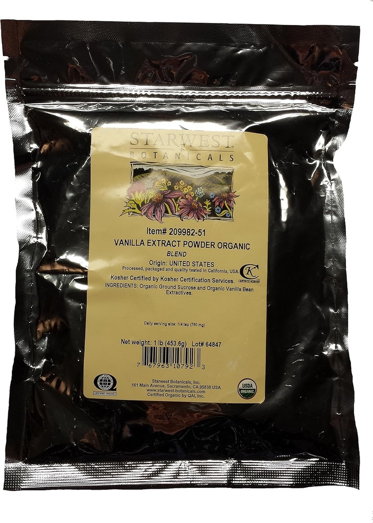 Starwest Botanicals Poudre d'extrait de vanille biologique - 1 livre
