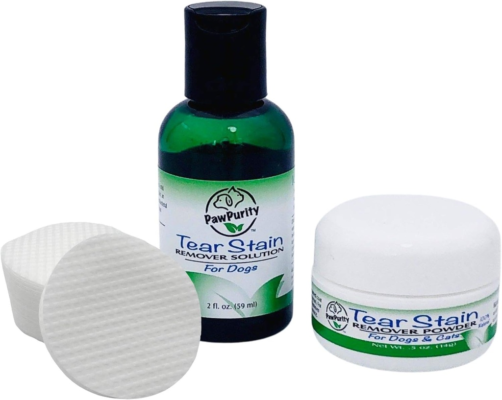 PawPurity Tear Stain Remover Starter Kit für Hunde | Includes Tear Stain Remover Solution 2 oz, Powder .5oz und 30 Application Pads | 100% Natural | Entfernung dauert etwa 7-10 Tage (30-45 Tage)
