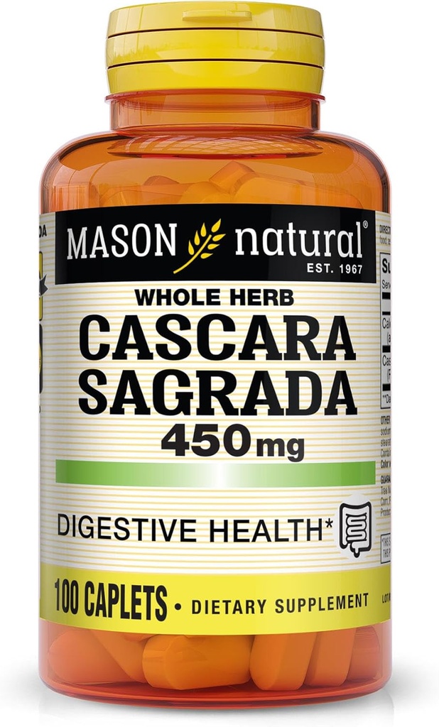 MASON NATURAL Cascara Sagrada 450 mg, Kräuterergänzung für normale Verdauungsfunktion Unterstützung, 100 Caplets