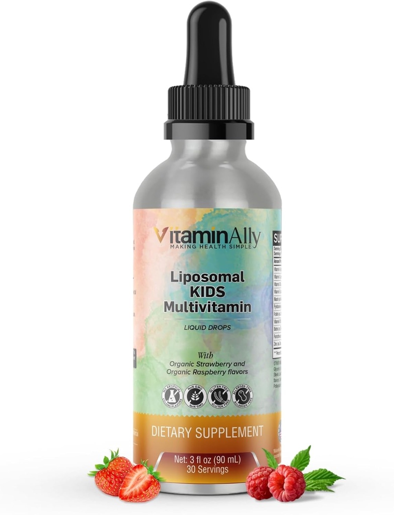 Liposomal Kids Liquid Multivitamin | Non-GMO | Clean | Sugar Free | Gluten Free | Organic Berry Flavors | Supporto immunitario | Bone Health | Total Wellness | 30 Servings | 3 fl oz