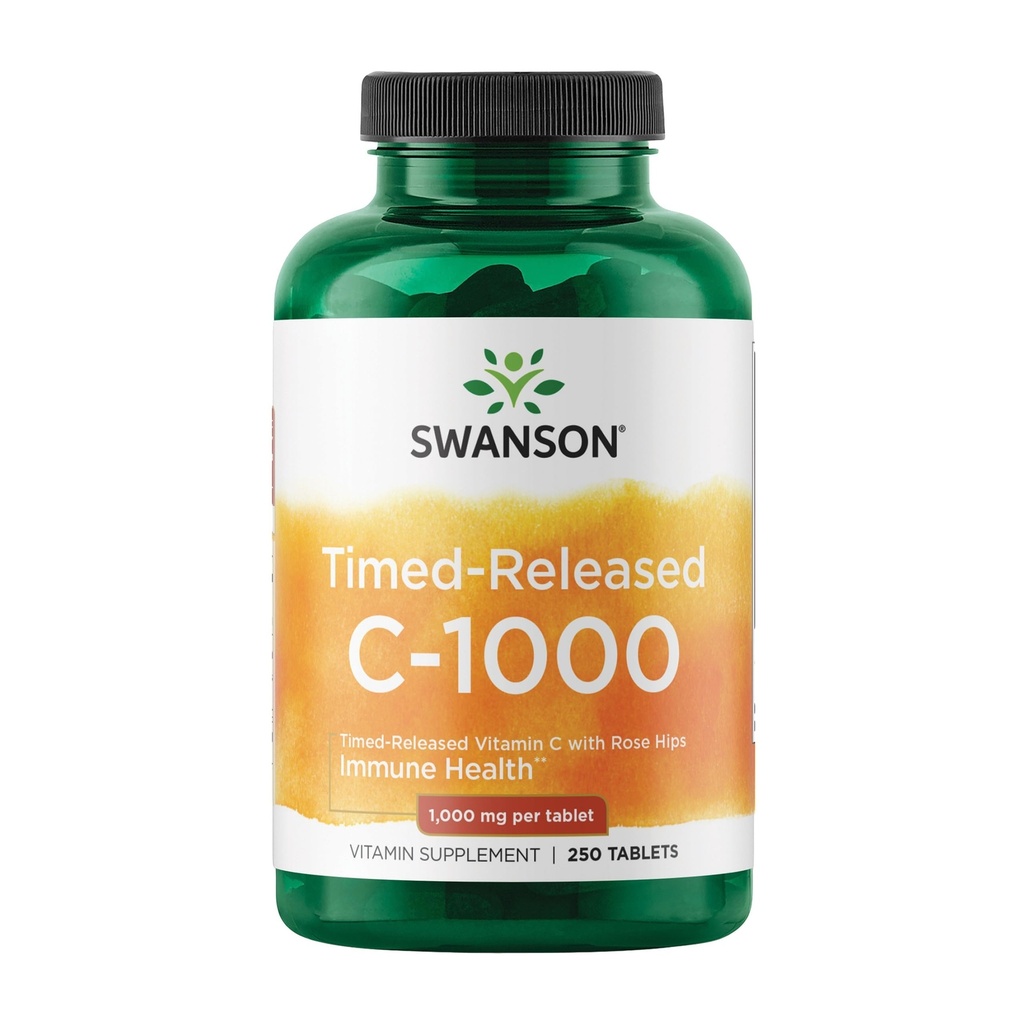 Swanson Timed-Release Vitamin C mit Rose HIPS Immunsystem Unterstützung Haut Herz-Kreislauf-Gesundheit Antioxidans Ergänzung 1000 mg 250 Tabletten