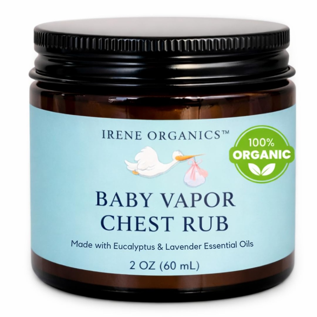Irene Organics Bio Baby Vapor Chest Rub Clean Vapo Rub Hergestellt mit nicht toxischen Inhaltsstoffen wie Eucalyptus Essential Oils, Safe for All Ages, Neugeborene und Infants, Sick Kids Essentials