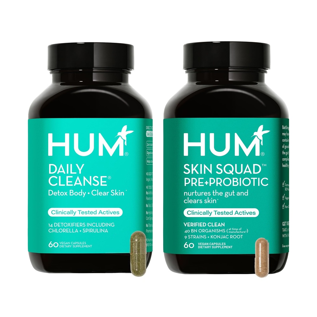 HUM Full Skin Detox, Daily Cleanse -Proboitics for Skin Problem, Acne Breakouts Includes Organic Algae, Detoxifying Herbs