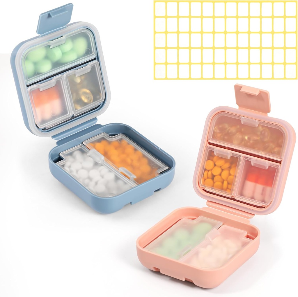 Dynippy Daily Pill Organizer 5 Komponenten Portable Moisture Proof Small Pill Case für Pocket Purse Travel Pill Box Portable Medicine Vitamin Fish Oil Holder Container (Blau Pink)