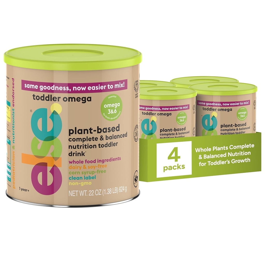 Else Toddler Formule 12-36 mois – Formule pour bébés sans lait et sans lactose – Formule sans lait, Omega 3 & 6 pour le développement du cerveau – Formule de soja alternative, (22 oz, 4 pack)