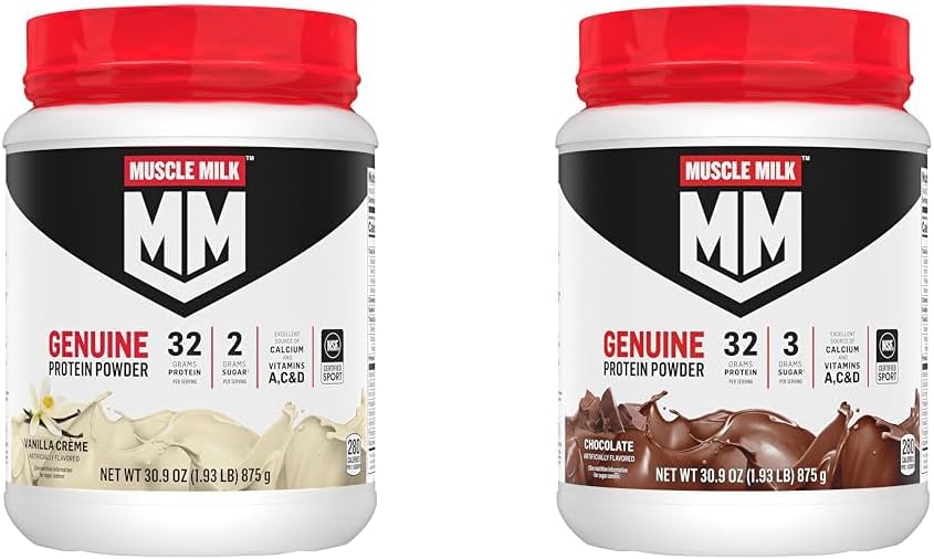 Lait musclé en poudre de protéines authentiques, crème de vanille 1,93 livres 12 portions 32g Protéines 2g Sucre et chocolat 1,93 livres 12 portions 32g Protéines 3g Sucre