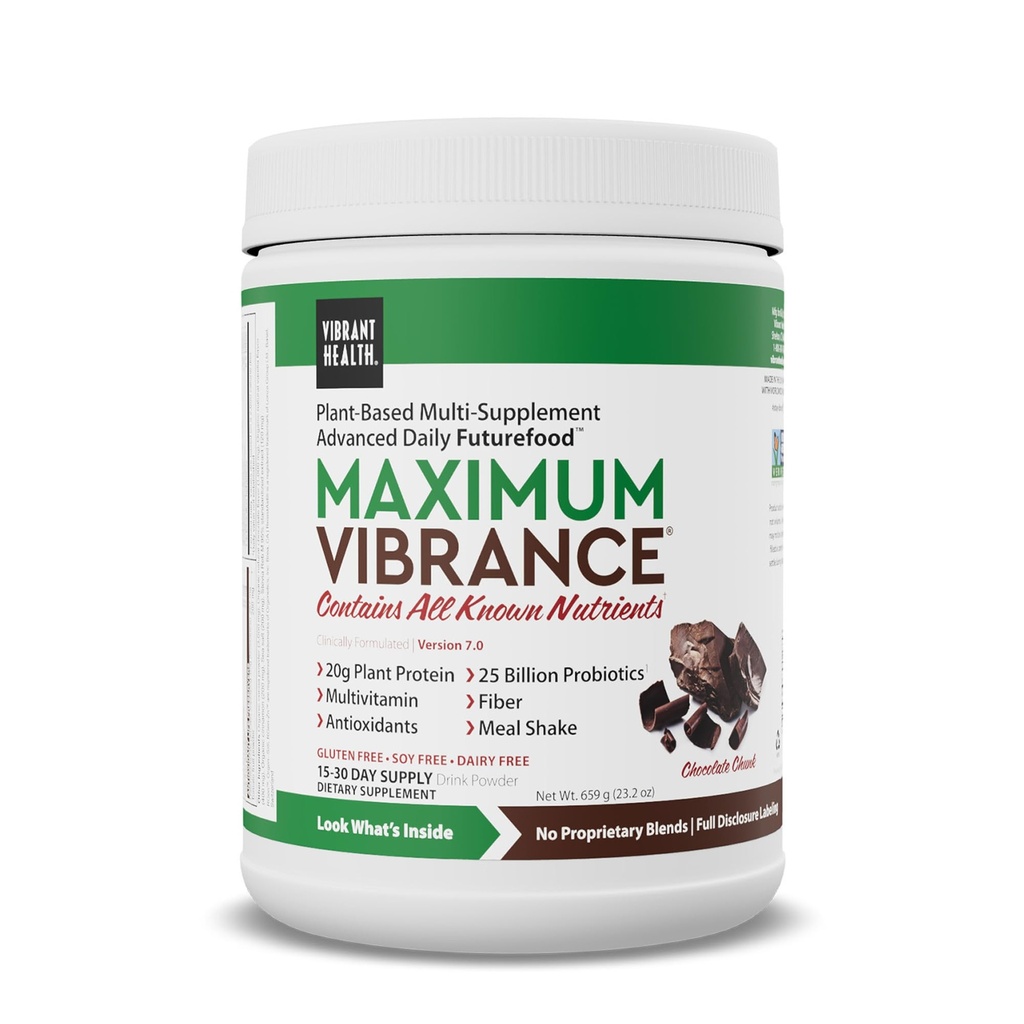 Santé vive, Vibrance maximale, Shake repas végétalien complet avec des protéines végétales, Chocolat, 15 portions