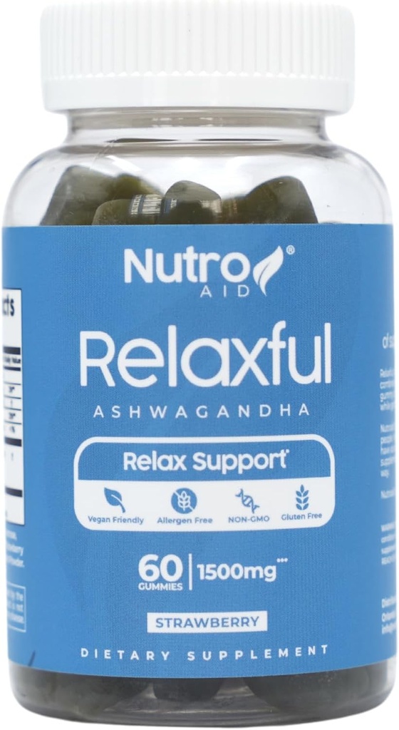 Ashwagandha Gummies - Relaxful Calm Gummis - Gummy Vitamins mit Tropical Strawberry Flavor - Ashwagandha ergänzt Wurzelextrakt Kräuter - Multivitamin Gummis für Schlaf - 60 Gummis