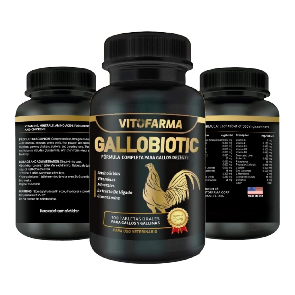 Gallobiotische natürliche Multivitamin für Hahn, Hens - 100 Tabletten | Vitamina Completas para Gallos
