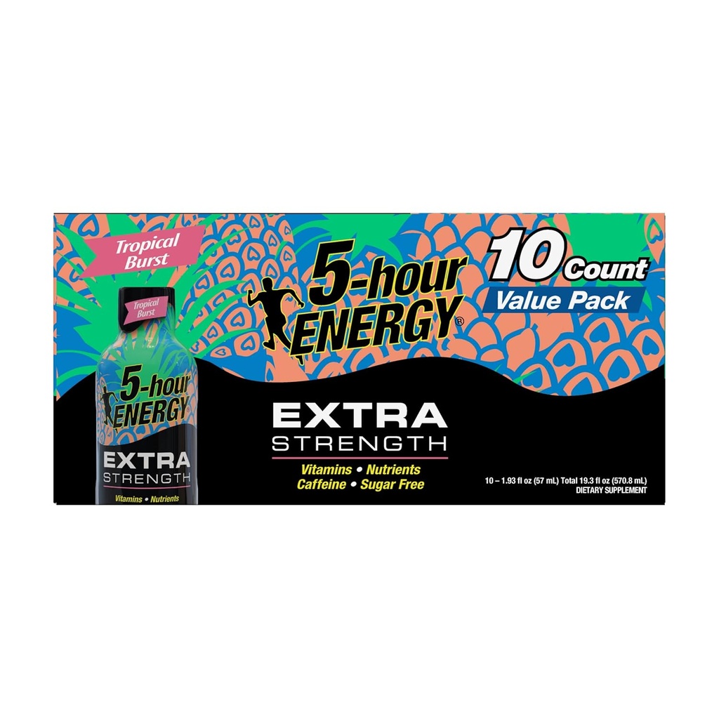 5 heures d'énergie, tir d'une force supplémentaire, explosion tropicale, 1,93 Fl Oz, 10 comte