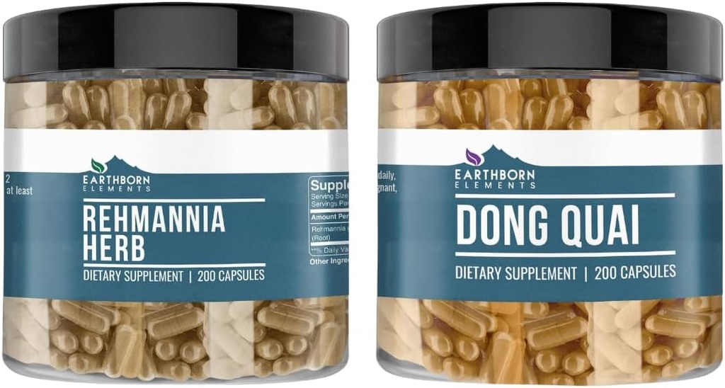 Earthborn Elements Rehmannia Herb und Dong Quai Bundle, 200 Kapseln Jeder, Rein & Unverdünnt, Keine Zusatzstoffe