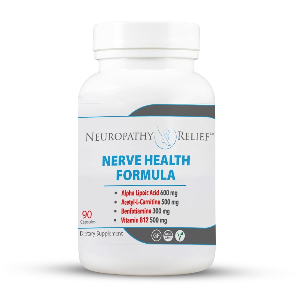 Neuropathy ReliefTM Nerve Health Formula - Supporto avanzato con acido alfa lipoico, acetil-L-carnitina, Benfotiamina e Vitamina B12-90 capsule