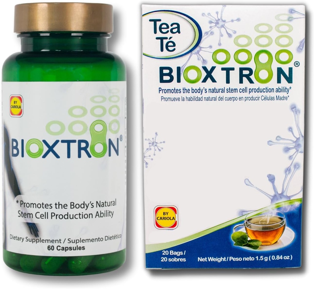 Bioxtron Natural AFA Stem Cell Supplement - Gelenkunterstützung & Muskelschmerzen - Immunsystemunterstützung - Unterstützung von Energieniveaus - Natural Blue Green Algae Spirulina - 60 Caps + Teebeutel