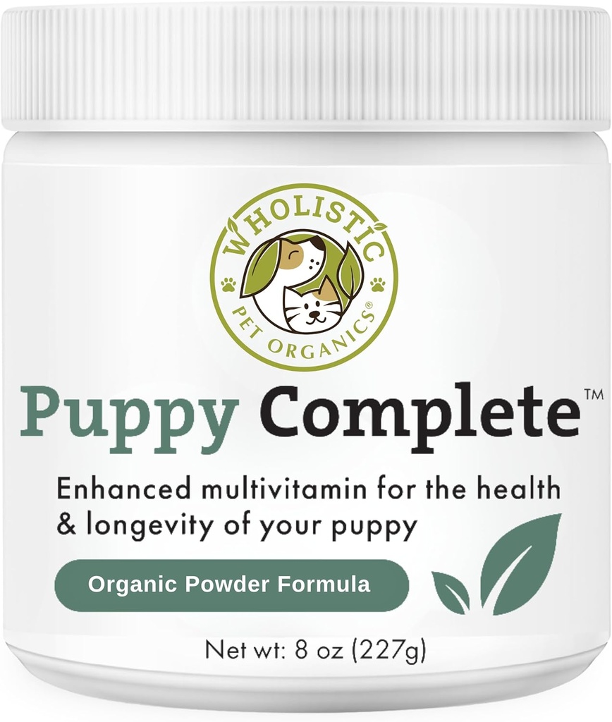 Wholistic Pet Organics Puppy Complete - Cane Multivitamin Powder - 8 Oz - Vitamine e Integratori di Cane Giornalieri per Cibo fatto in casa - Sistema immunitario, Pelle, Cappotto & Salute complessiva - Piccoli e Grandi Cuccioli Breed