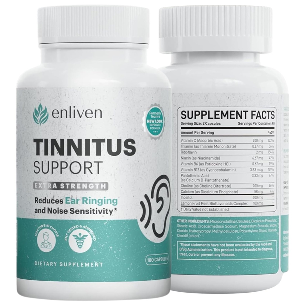 Tinnitus Relief Pillen für Ringen Ohren & Ohr Gesundheit | Extra Stärke Tinnitus Ergänzung mit Bioflavonoiden, B12 & Inositol | Unterstützt Schlaf, Fokus & Auditory Klarheit | 60 Caplets | 2 Pack