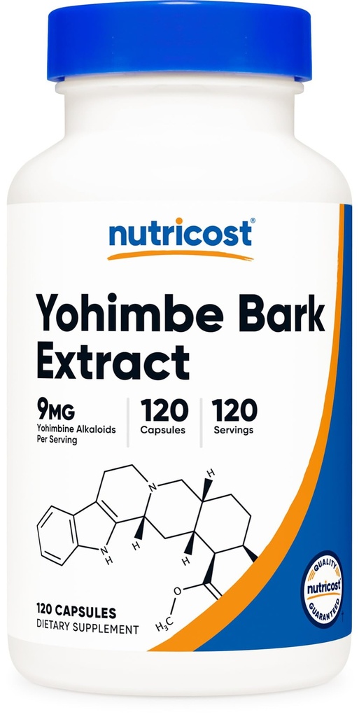 Nutricost Yohimbe Bark Extract 450mg (9mg Yohimbine Alkaloids), 120 Capsule - Extra Forza, Gluten Free, Non-OGM