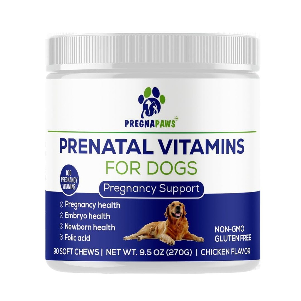 Dog Prenatal Vitamine - Unterstützt gesunde Schwangerschaft, Welpenentwicklung & Lactation - Reich an Folsäure, Eisen & Calcium - Fortgeschrittene pränatale Ergänzung für schwangere und krankende Hunde - 90 Weiche Chews