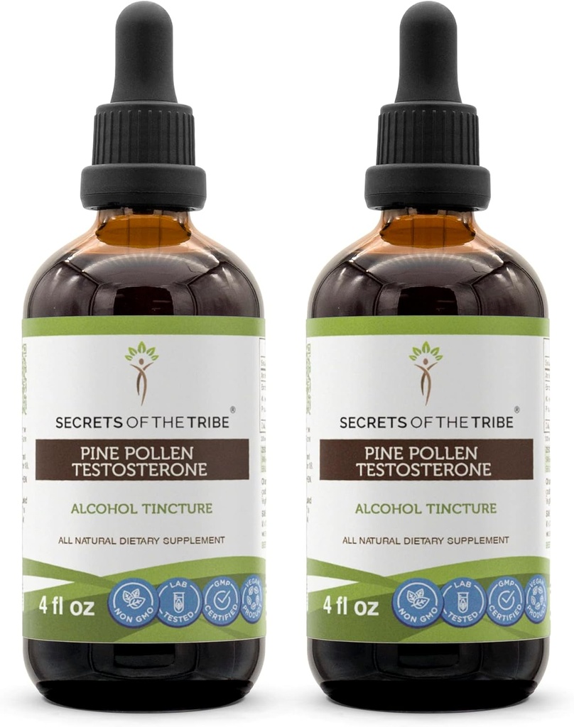 Secrets of the Tribe Pine Pollen Testosteron Tincture Alkohol Extract, Wildcrafted Pine Pollen (Scots Pine, Pinus sylvestris) Getrocknet Pollen (2x4 FL OZ)