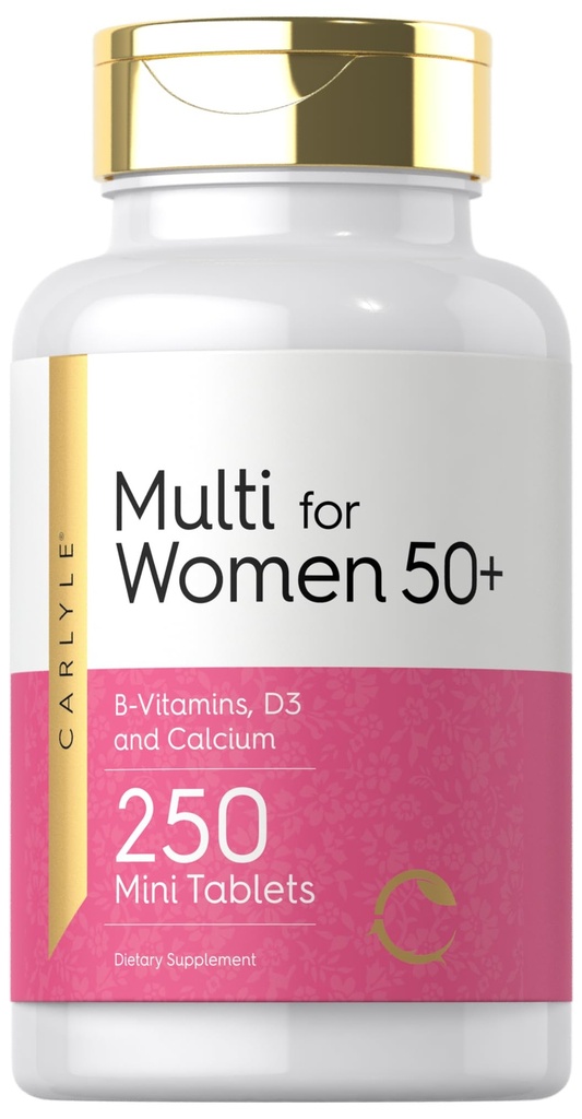 Carlyle Multivitamin per le donne 50 Plus | 250 Mini compresse | Iron Free Supplement | Vitamine A, B12, C, D3, Folate (come acido folico) e Calcium | Non OGM, Gluten Free