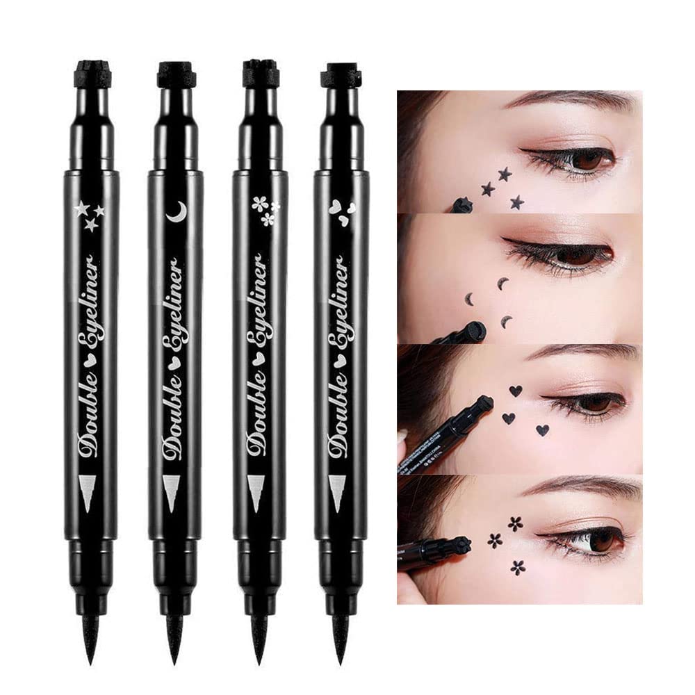 Penna del eyeliner del timbro liquido doppio lato di BINGBRUSH, trucco dei francobolli del viso Estremamente nero impermeabile del feltro di gel sottile Tip High Black Pigment Liquid Eyeliner & Seal (nero)