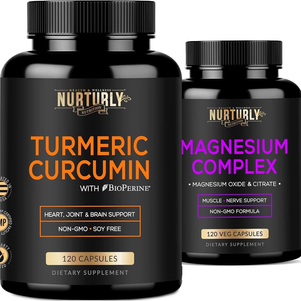 Magnesio Citrato & Ossido 500mg supplemento complesso e curcumina curcuma curcuma - Alta assorbimento Massima resistenza - Integratori erboristici per Joint, Hearth Health